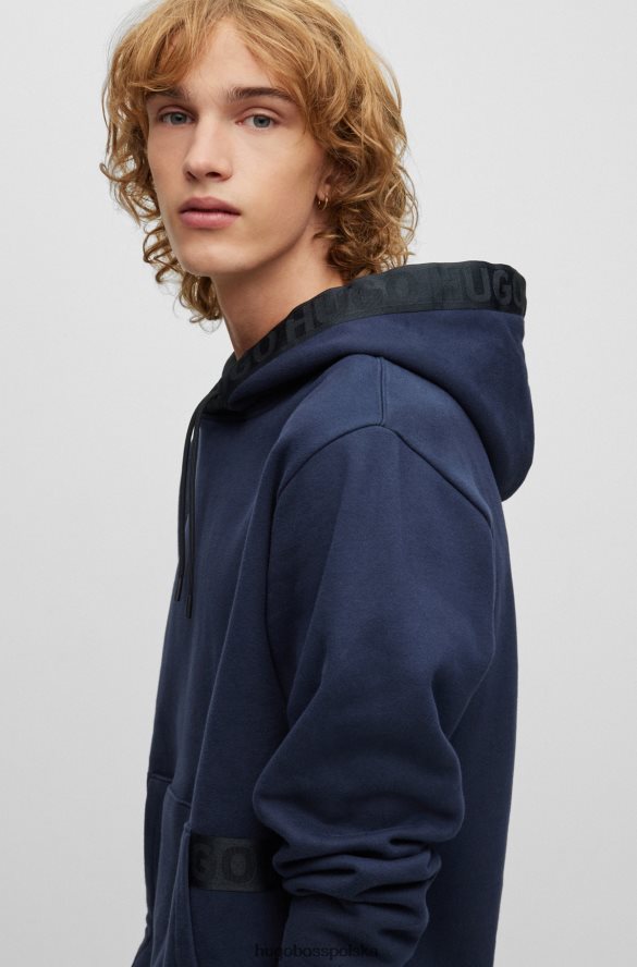 Hugo Boss hugo ciemnoniebieska bluza z kapturem z organicznej bawełny z wykończeniami z taśmy z logo ciemny niebieski R0X0H62090