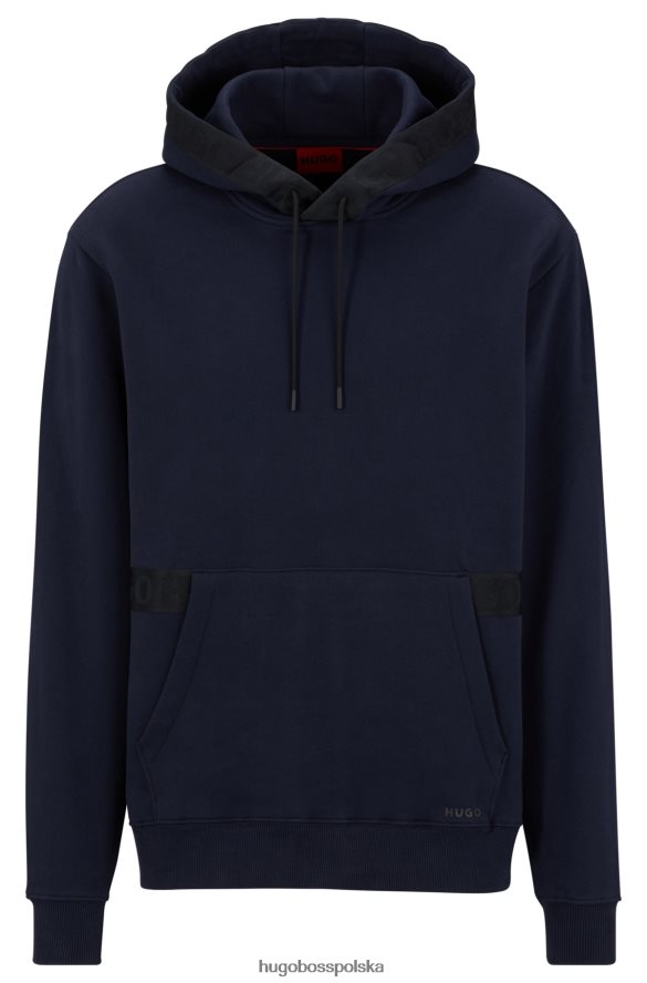Hugo Boss hugo ciemnoniebieska bluza z kapturem z organicznej bawełny z wykończeniami z taśmy z logo ciemny niebieski R0X0H62090