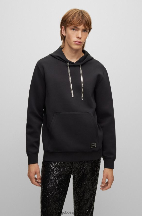 Hugo Boss hugo czarna bluza z kapturem o swobodnym kroju z mieszanki bawełny i łańcuszkami czarny R0X0H64352