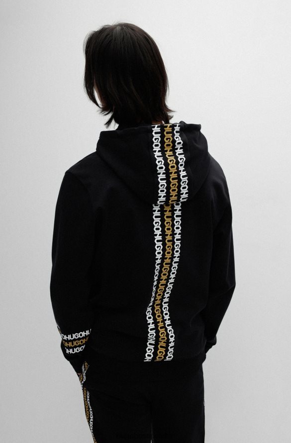 Hugo Boss hugo interlock – bawełniana bluza z kapturem i detalami z logo w kolorze czarnym czarny R0X0H63722