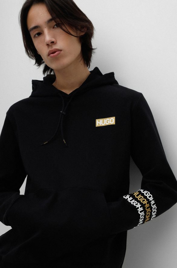 Hugo Boss hugo interlock – bawełniana bluza z kapturem i detalami z logo w kolorze czarnym czarny R0X0H63722