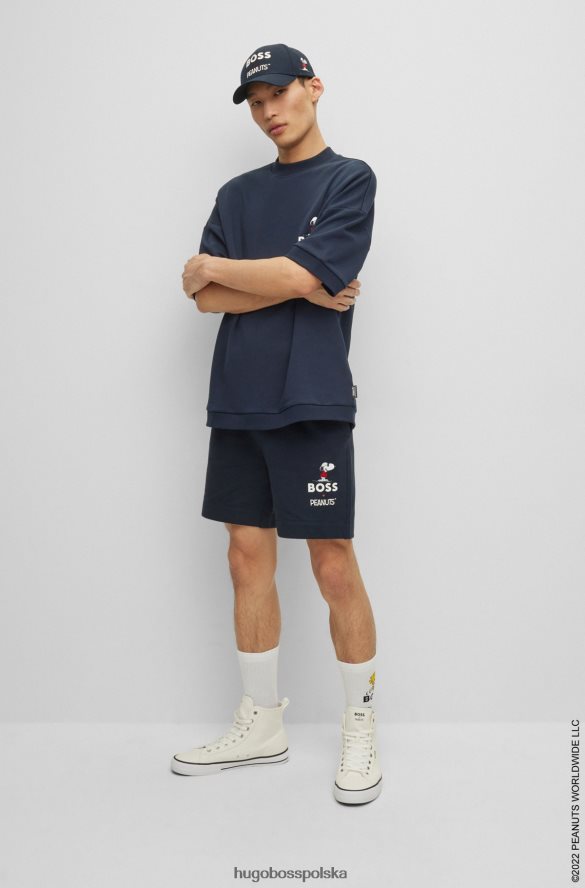 Hugo Boss hugo x orzeszki ziemne – bawełniana bluza frotte z krótkim rękawem i ekskluzywnymi grafikami ciemny niebieski R0X0H62744