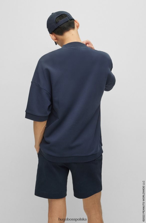 Hugo Boss hugo x orzeszki ziemne – bawełniana bluza frotte z krótkim rękawem i ekskluzywnymi grafikami ciemny niebieski R0X0H62744