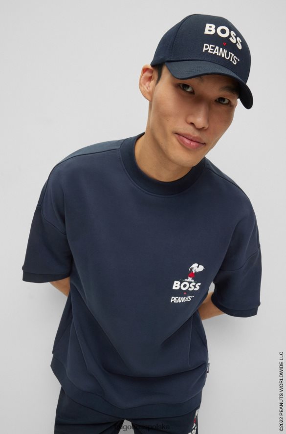 Hugo Boss hugo x orzeszki ziemne – bawełniana bluza frotte z krótkim rękawem i ekskluzywnymi grafikami ciemny niebieski R0X0H62744