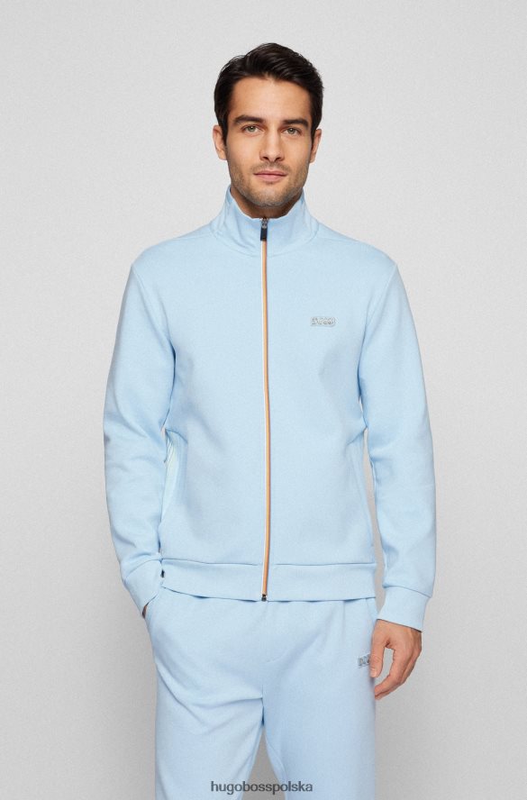 Hugo Boss jasnoniebieska bluza z mieszanki bawełny, zapinana na zamek i wielobarwne detale hugo jasny niebieski R0X0H62577