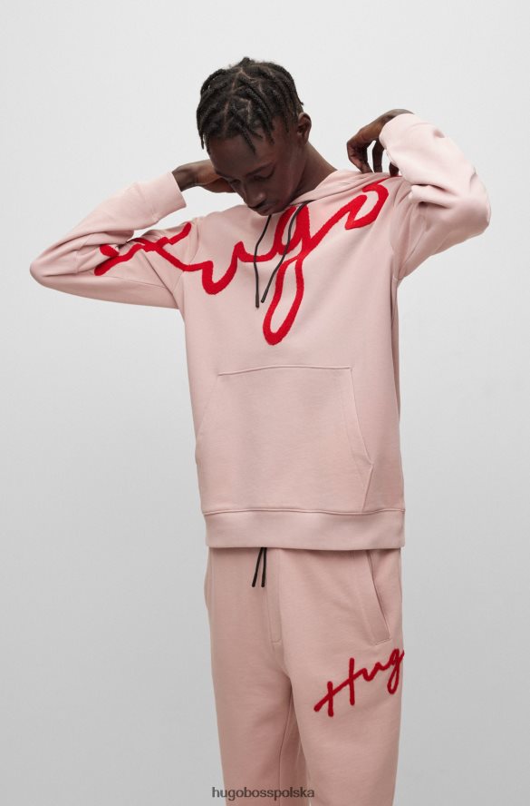 Hugo Boss jasnoróżowa bluza z bawełny frotte z dużym haftowanym logo hugo jasnoróżowy R0X0H62853