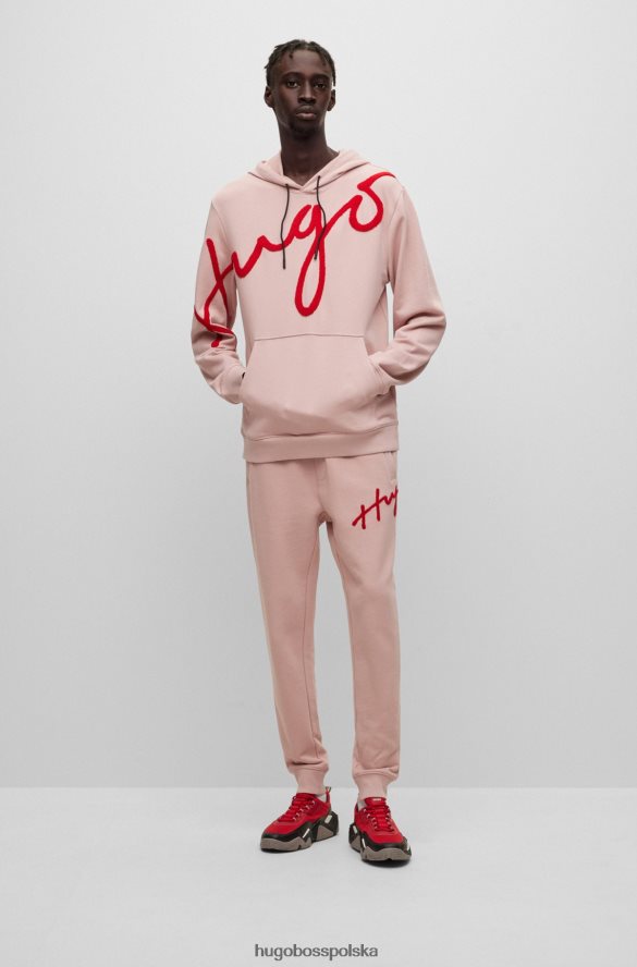 Hugo Boss jasnoróżowa bluza z bawełny frotte z dużym haftowanym logo hugo jasnoróżowy R0X0H62853