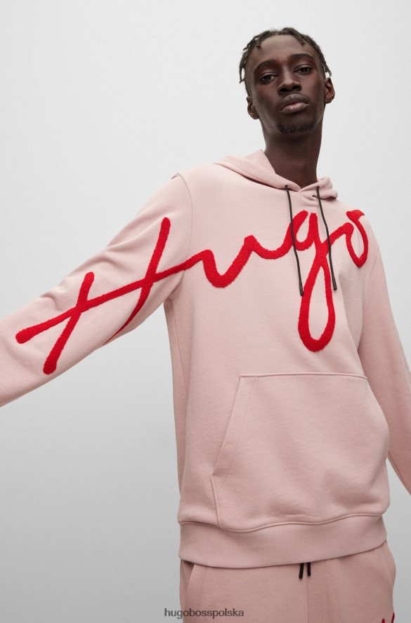 Hugo Boss jasnoróżowa bluza z bawełny frotte z dużym haftowanym logo hugo jasnoróżowy R0X0H62853