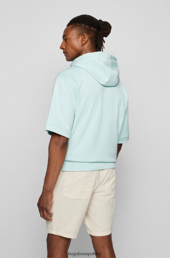 Hugo Boss jasnozielona bluza hugo ze stretchem, z kapturem i krótkimi rękawami jasnozielony R0X0H64137