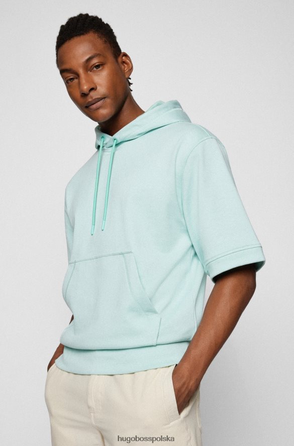 Hugo Boss jasnozielona bluza hugo ze stretchem, z kapturem i krótkimi rękawami jasnozielony R0X0H64137
