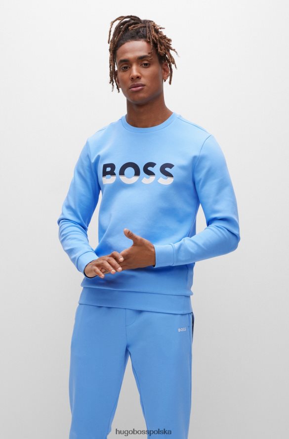 Hugo Boss niebieska bluza z mieszanki bawełny z logo hugo z blokami kolorów niebieski R0X0H61675