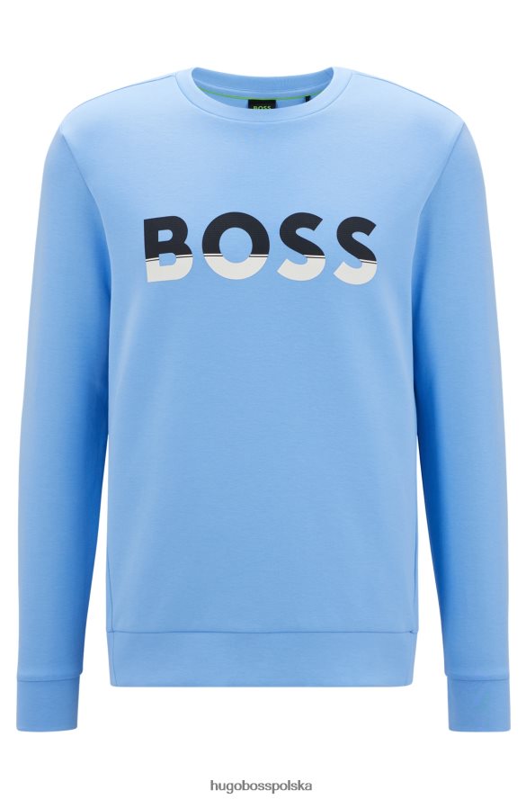 Hugo Boss niebieska bluza z mieszanki bawełny z logo hugo z blokami kolorów niebieski R0X0H61675