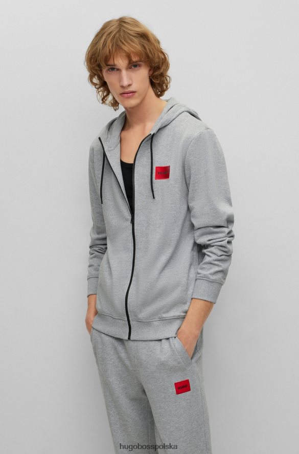 Hugo Boss szara, zapinana na zamek bluza z bawełny frotte z naszywką z logo hugo szary R0X0H62267