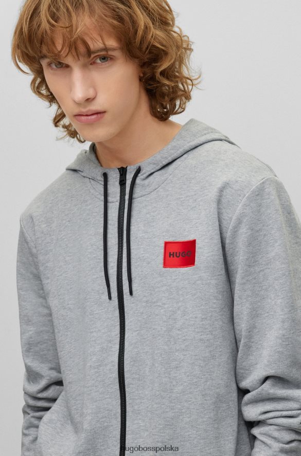 Hugo Boss szara, zapinana na zamek bluza z bawełny frotte z naszywką z logo hugo szary R0X0H62267