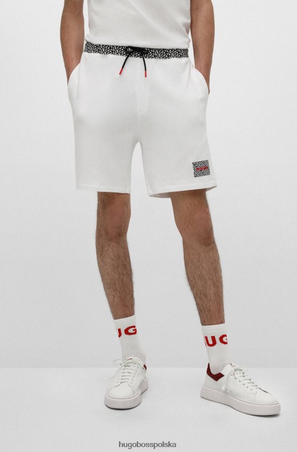 Hugo Boss szorty z bawełny frotte i paskiem z powtarzalnym logo hugo białe biały R0X0H63984