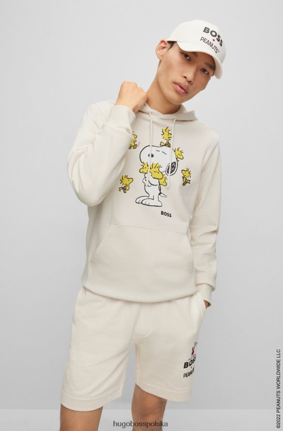 Hugo Boss x Obszerna bluza z kapturem orzeszków ziemnych z frotte z ekskluzywną grafiką biały R0X0H61195