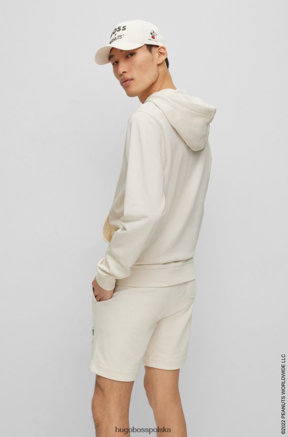 Hugo Boss x Obszerna bluza z kapturem orzeszków ziemnych z frotte z ekskluzywną grafiką biały R0X0H61195