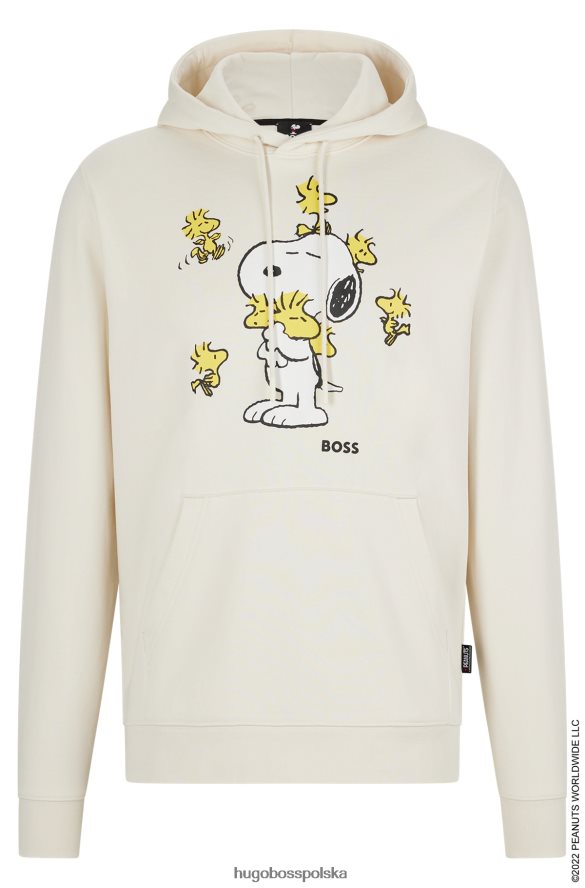 Hugo Boss x Obszerna bluza z kapturem orzeszków ziemnych z frotte z ekskluzywną grafiką biały R0X0H61195