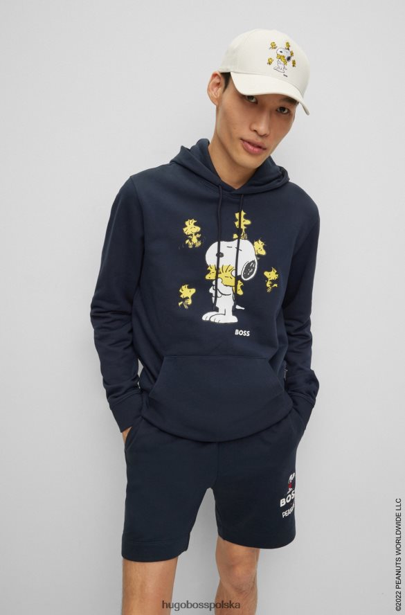 Hugo Boss x bluza z kapturem orzeszków ziemnych o kroju oversize, wykonana z frotte, z ekskluzywną grafiką ciemny niebieski R0X0H61192