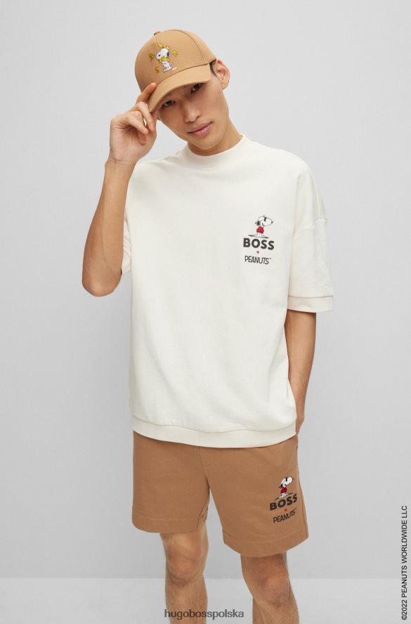 Hugo Boss x bluza z krótkim rękawem i bawełnianą frotte w kolorze orzeszków ziemnych z ekskluzywną grafiką biały R0X0H62747