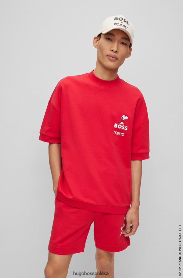 Hugo Boss x bluza z krótkim rękawem z bawełny frotte orzeszki ziemne czerwony R0X0H62745