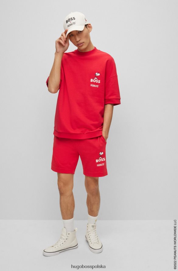 Hugo Boss x bluza z krótkim rękawem z bawełny frotte orzeszki ziemne czerwony R0X0H62745