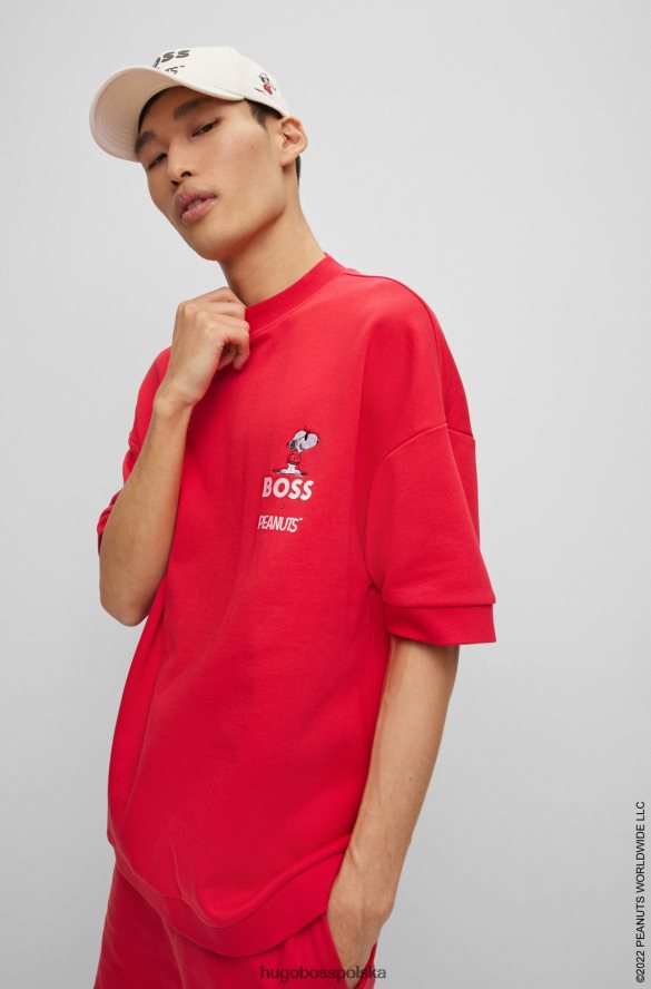 Hugo Boss x bluza z krótkim rękawem z bawełny frotte orzeszki ziemne czerwony R0X0H62745
