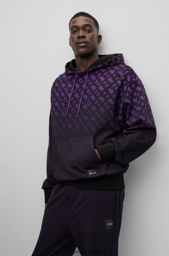 Hugo Boss x khaby, luźna bluza z kapturem z mieszanki bawełny i gradientowymi monogramami czarny R0X0H61017