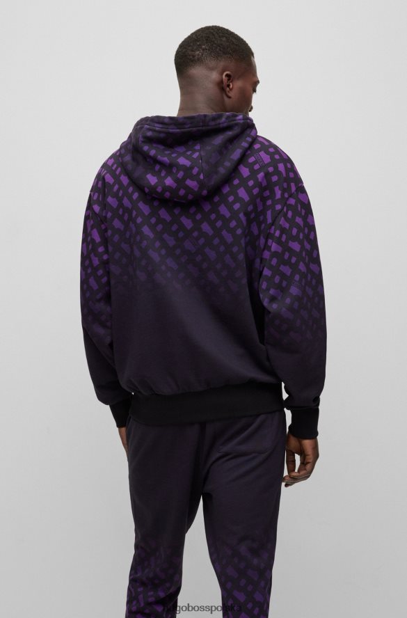 Hugo Boss x khaby, luźna bluza z kapturem z mieszanki bawełny i gradientowymi monogramami czarny R0X0H61017