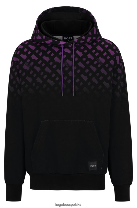 Hugo Boss x khaby, luźna bluza z kapturem z mieszanki bawełny i gradientowymi monogramami czarny R0X0H61017