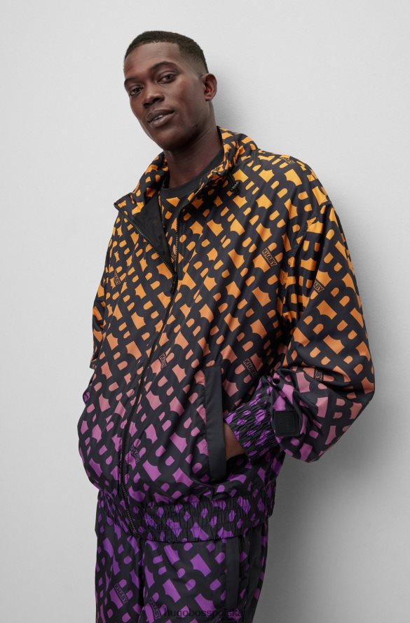 Hugo Boss x khaby, zapinana na zamek bluza o swobodnym kroju z gradientowymi monogramami wzorzyste R0X0H64066