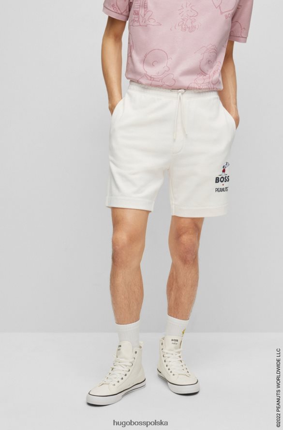 Hugo Boss x szorty bawełniane frotte w kolorze orzeszków ziemnych z ekskluzywną grafiką biały R0X0H62612