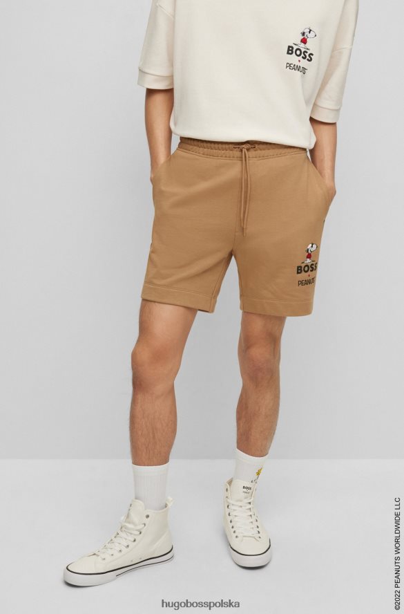 Hugo Boss x szorty bawełniane frotte w kolorze orzeszków ziemnych z grafiką beżowy R0X0H62611