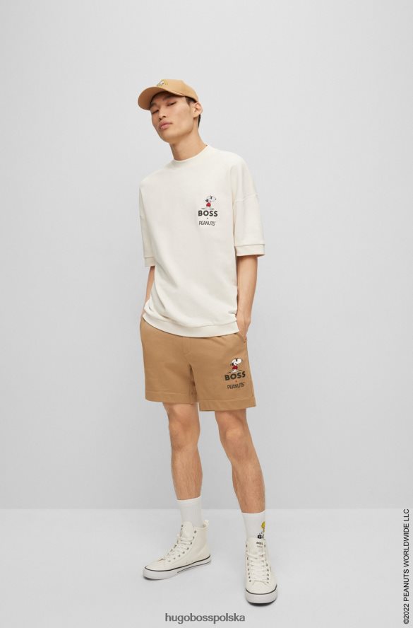 Hugo Boss x szorty bawełniane frotte w kolorze orzeszków ziemnych z grafiką beżowy R0X0H62611