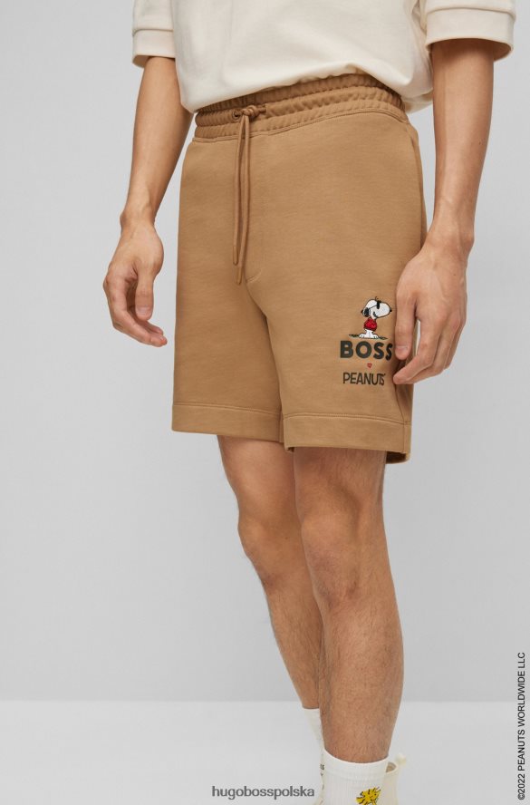 Hugo Boss x szorty bawełniane frotte w kolorze orzeszków ziemnych z grafiką beżowy R0X0H62611