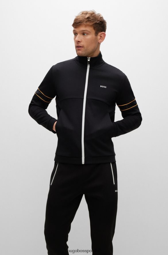 Hugo Boss zapinana na zamek bluza z mieszanki bawełny i taśmą z logo Hugo w kolorze czarnym czarny R0X0H62983