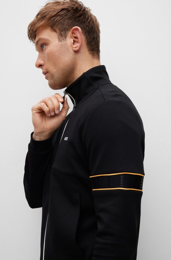 Hugo Boss zapinana na zamek bluza z mieszanki bawełny i taśmą z logo Hugo w kolorze czarnym czarny R0X0H62983
