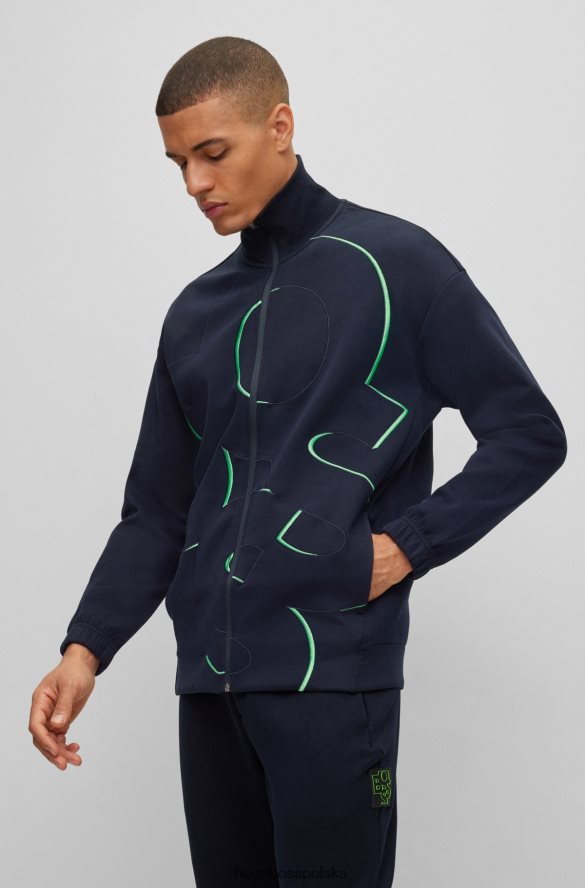 Hugo Boss zapinana na zamek bluza z mieszanki bawełny z haftowanym logo w kolorze ciemnoniebieskim hugo ciemny niebieski R0X0H62056