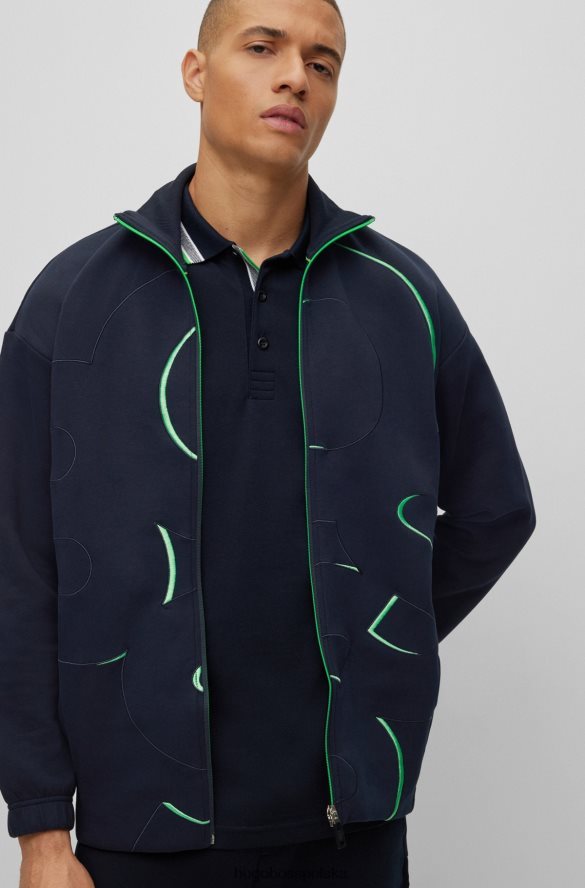 Hugo Boss zapinana na zamek bluza z mieszanki bawełny z haftowanym logo w kolorze ciemnoniebieskim hugo ciemny niebieski R0X0H62056