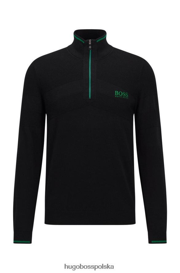 Hugo Boss dzianina zapinana na pół zeci 50456127 czarna czarny/khaki R0X0H6213