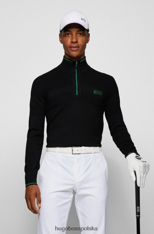 Hugo Boss dzianina zapinana na pół zeci 50456127 czarna czarny/khaki R0X0H6213