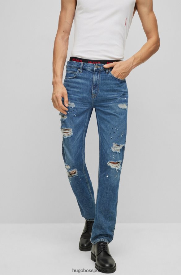 Hugo Boss Dżinsy slim-fit ze sztywnego denimu z efektami zużytego turkusu hugo turkus R0X0H62714