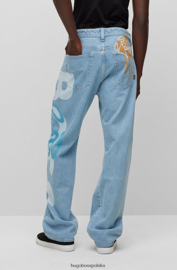 Hugo Boss Hugo jeansy o swobodnym kroju z logo graffiti w kolorze jasnoniebieskim jasny niebieski R0X0H63652