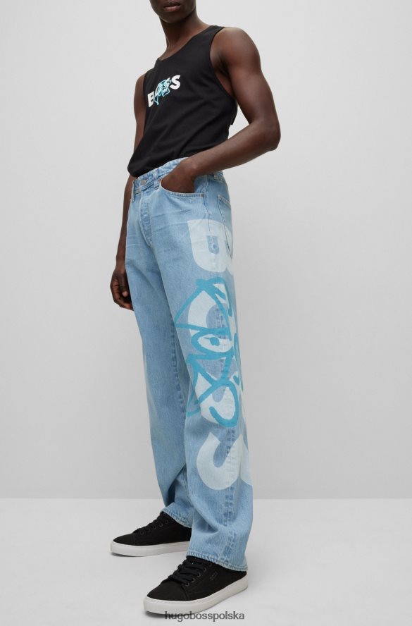 Hugo Boss Hugo jeansy o swobodnym kroju z logo graffiti w kolorze jasnoniebieskim jasny niebieski R0X0H63652