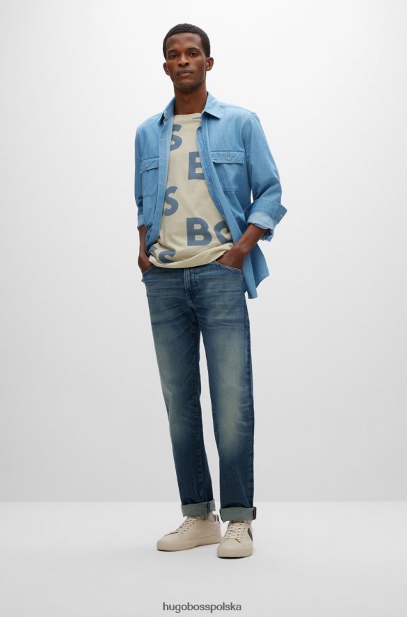 Hugo Boss Niebieskie jeansy hugo o regularnym kroju z wygodnego, elastycznego denimu i wyblaknięcia niebieski R0X0H61269