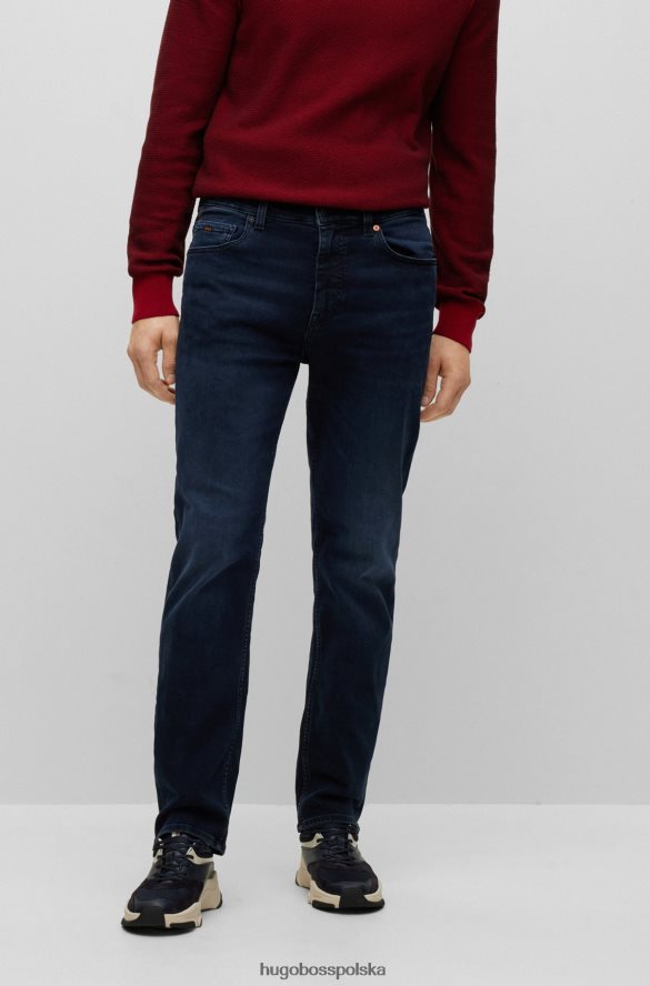 Hugo Boss ciemnoniebieskie dżinsy hugo o swobodnym kroju z niebiesko-czarnego, wygodnego dżinsu ze stretchem ciemny niebieski R0X0H61419