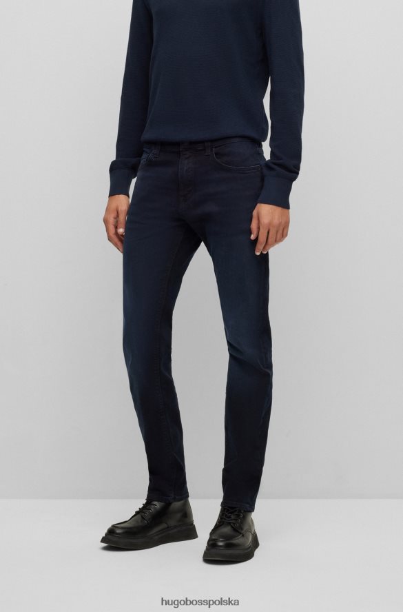 Hugo Boss ciemnoniebieskie dżinsy o regularnym kroju z niebiesko-czarnego, wygodnego, elastycznego denimu hugo ciemny niebieski R0X0H61805