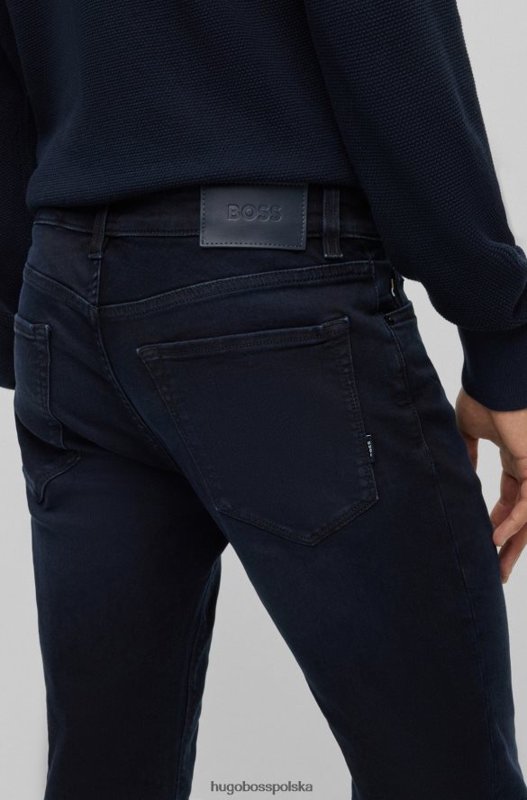 Hugo Boss ciemnoniebieskie dżinsy o regularnym kroju z niebiesko-czarnego, wygodnego, elastycznego denimu hugo ciemny niebieski R0X0H61805