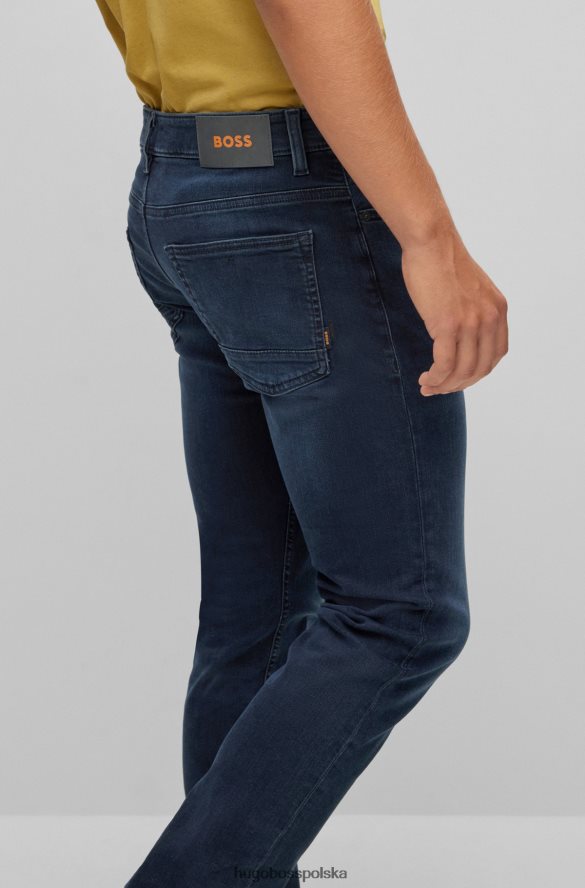 Hugo Boss ciemnoniebieskie dżinsy slim-fit z niebiesko-czarnego, wygodnego dżinsu hugo ciemny niebieski R0X0H61070