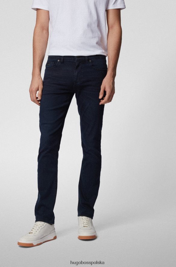 Hugo Boss ciemnoniebieskie lekkie dżinsy hugo o dopasowanym kroju z ciemnoniebieskiego elastycznego denimu ciemny niebieski R0X0H61478